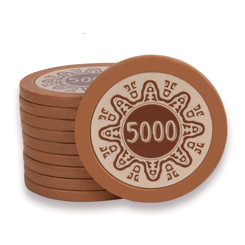 Jeton de poker 14g en céramique de couleur marron et de valeur 5 000.