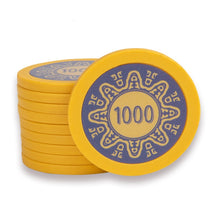 Jeton de poker 14g en céramique de couleur jaune et de valeur 1000.