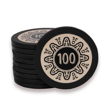 Jeton de poker 14g en céramique de couleur noir et de valeur 100.