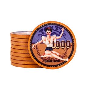 Le jeton de poker céramique américain de valeur 1000 et de couleur jaune.