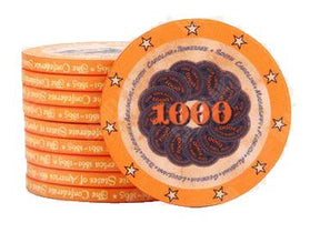Jeton de poker Texas Hold'em de couleur orange et de valeur 1 000.