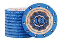 Jeton de poker Texas Hold'em de couleur bleu et de valeur 10.