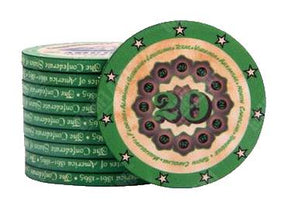 Jeton de poker Texas Hold'em de couleur verte et de valeur 20.