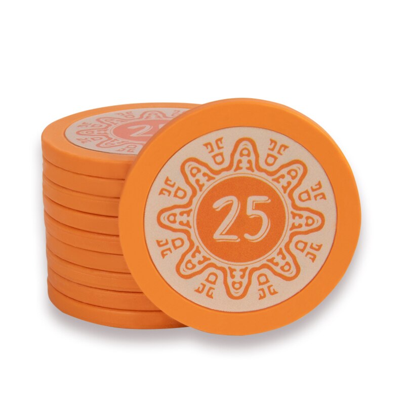 Jeton de poker 14g en céramique de couleur orange et de valeur 25.