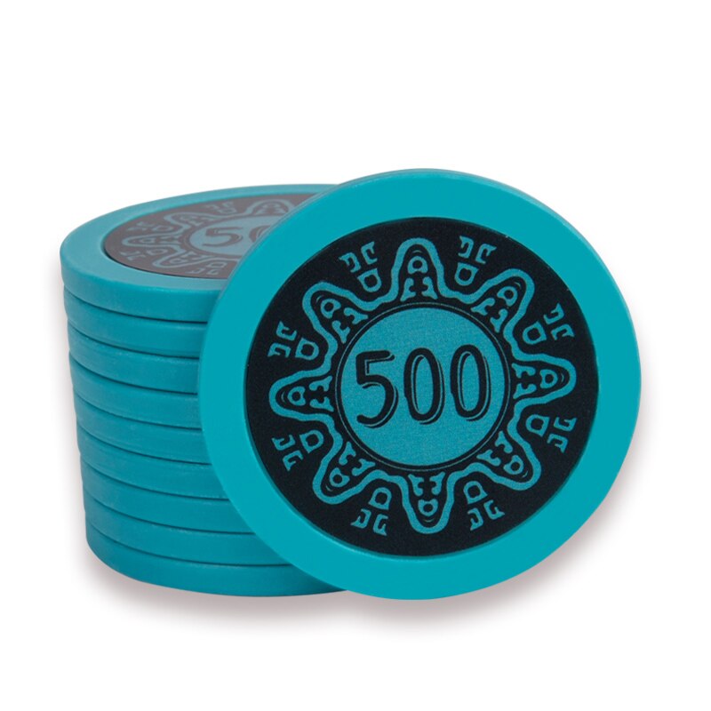 Jeton de poker 14g en céramique de couleur turquoise et de valeur 500.