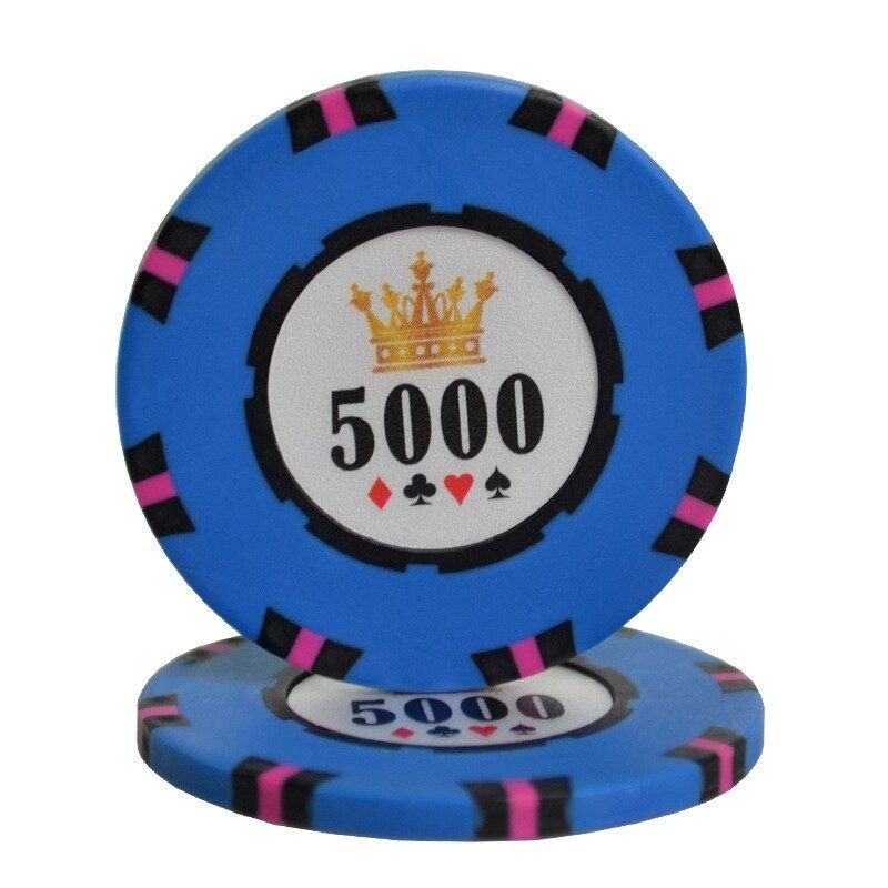Jeton de poker argile de couleur bleu et de valeur 5000.