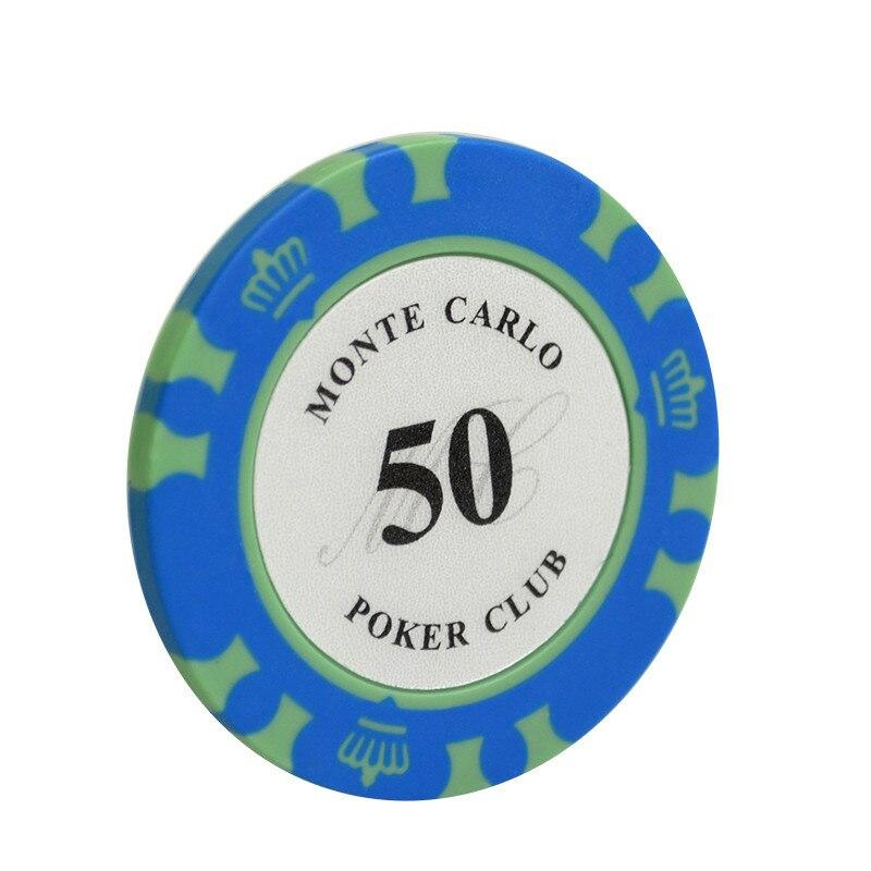 Le jeton de poker avec valeur Monte Carlo bleu de valeur 50.