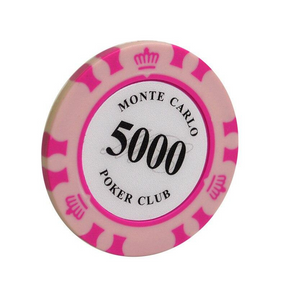 Le jeton de poker avec valeur Monte Carlo rose de valeur 5000.