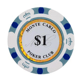 Le jeton de poker cash game Mont Carlo blanc de valeur 1