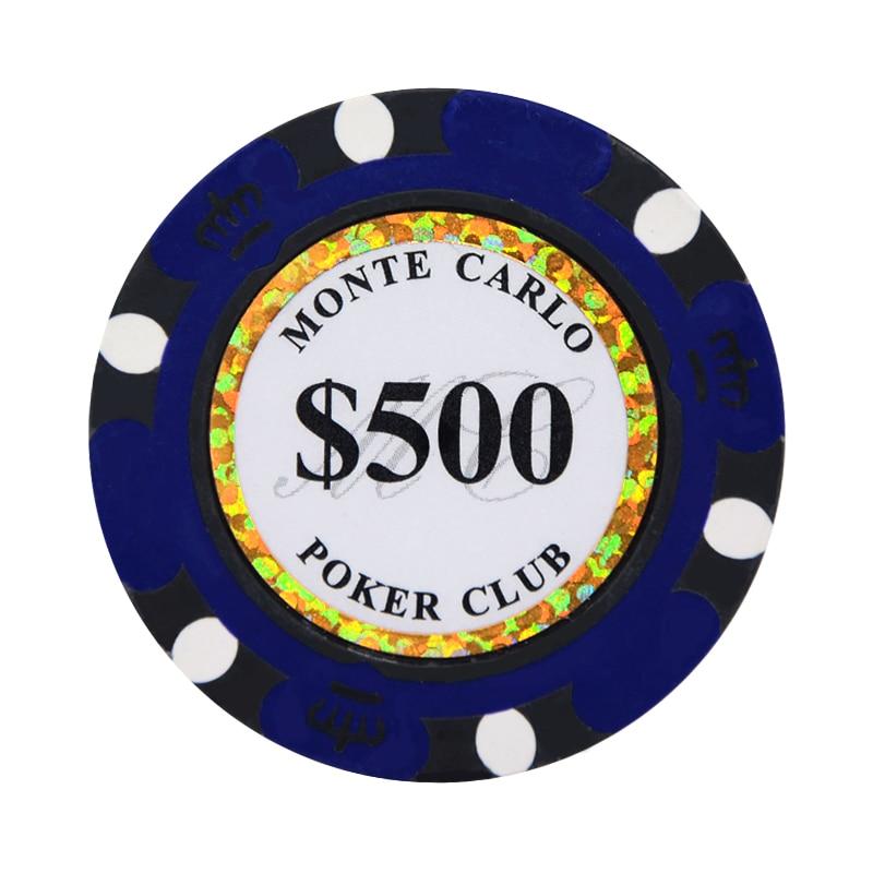 Le jeton de poker cash game Mont Carlo noir et bleu de valeur 500