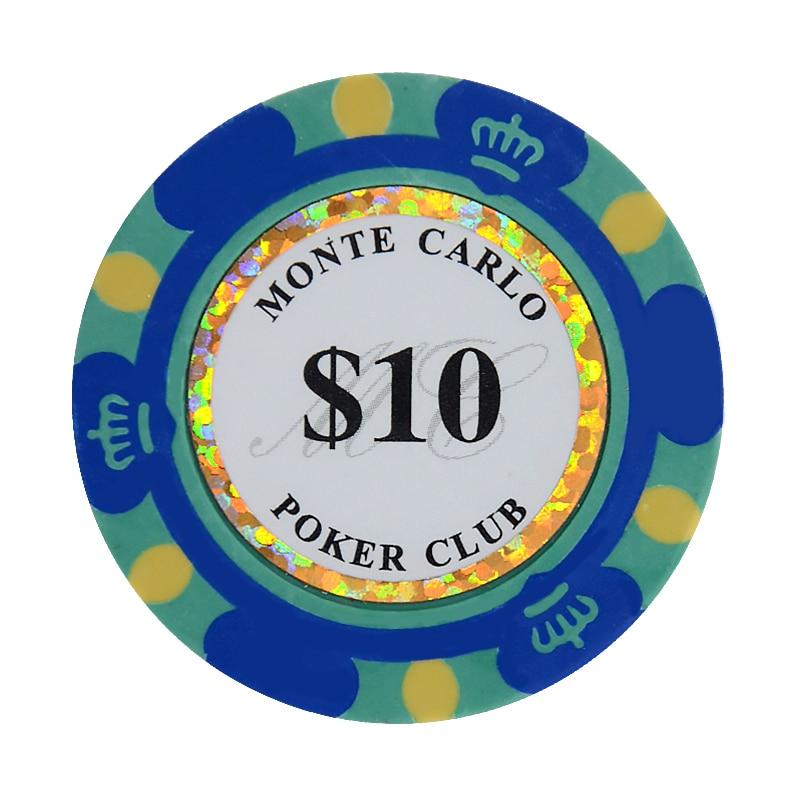Le jeton de poker cash game Mont Carlo turquoise de valeur 10.