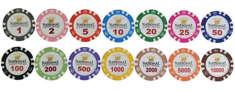 Les jetons de poker en clay de la mallette de poker luxe 500 jetons national.