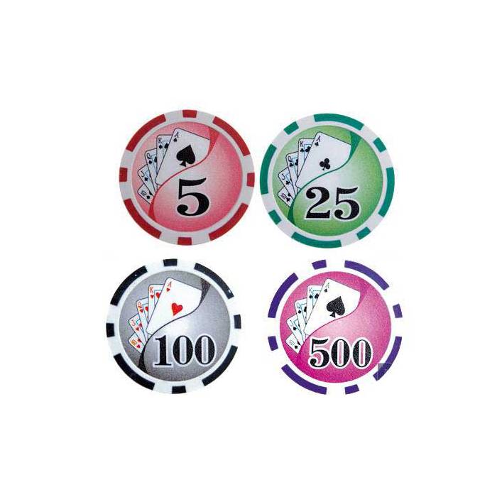 Les 4 différents jetons de poker que l'on retrouve dans la mallette de poker Ying 500 jetons