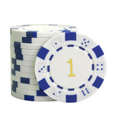 Le jeton de poker DICE marqué blanc avec le numéro 1 doré