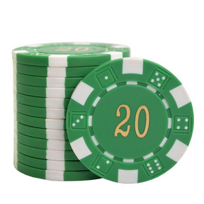 Le jeton de poker DICE vert avec la valeur 20 inscrit au milieu.