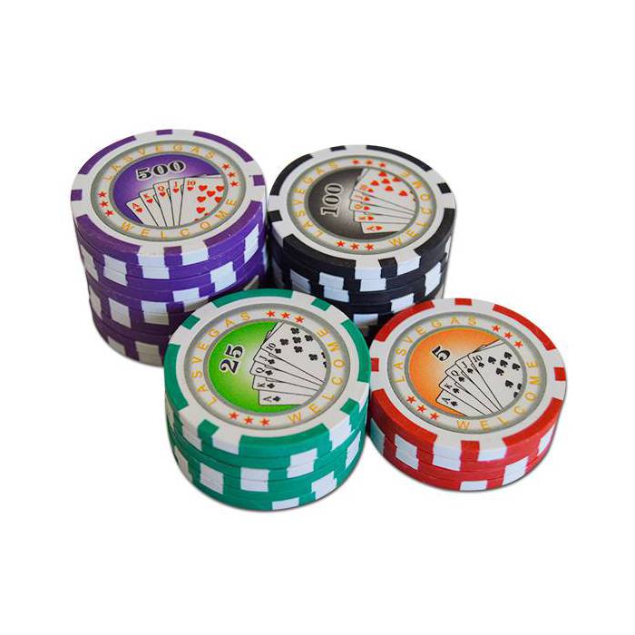 Les 4 styles de jetons de poker que l'on retrouve dans la mallette de poker débutant 300 jetons royal