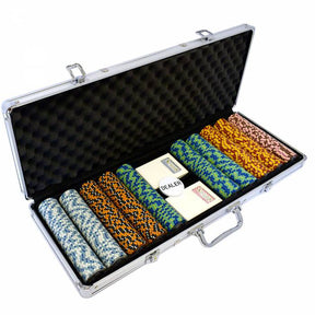 Une malette de poker avec 500 jetons de poker en clay composite haut de gamme crown orange