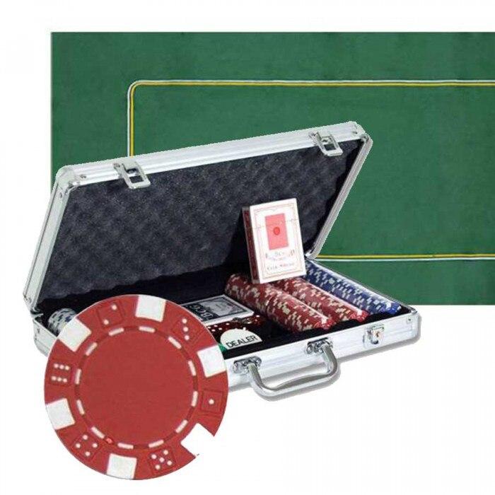 Une mallette de poker de 300 jetons de poker Dice avec un tapis de jeu spécial poker
