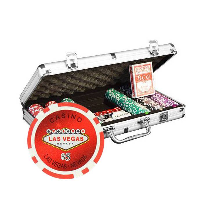 La mallette de poker vegas avec un jeton rouge en présentation au premier plan