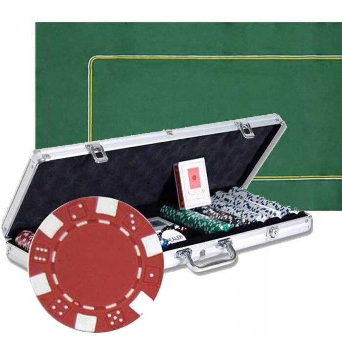 Une mallette de poker de 500 jetons dice pour pouvoir jouer jusqu'à 10 joueurs, cette mallette est vendue avec un tapis de poker spécial