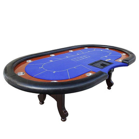 Table de poker haut de gamme en bois avec tapis central bleu