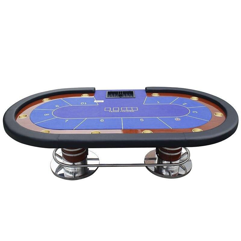 Une table de poker professionnelles entièrement équipée avec un tapis central bleu