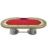 Une table de poker professionnelle tout équipée avec un tapis centrale jeu rouge