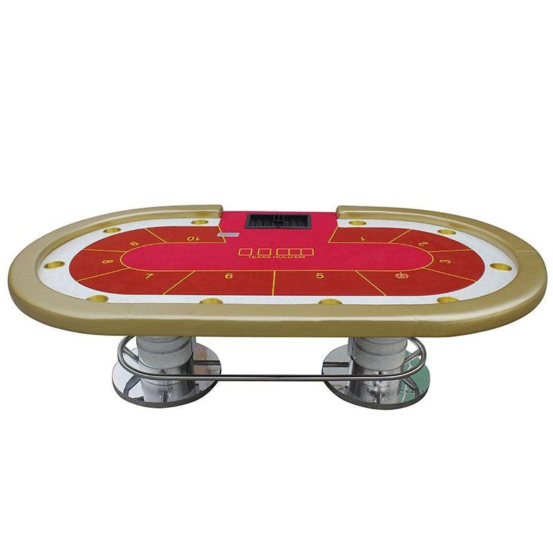 Une table de poker professionnelle tout équipée avec un tapis centrale jeu rouge