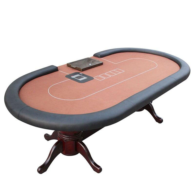 Table de poker haut de gamme avec tapis central couleur cuir.