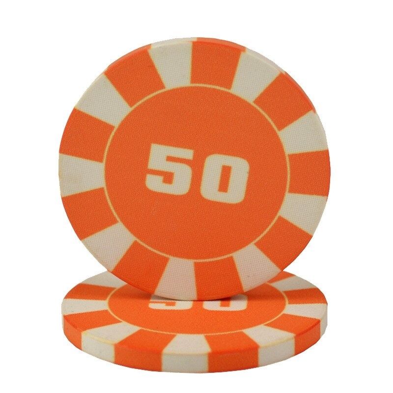 Lot de jeton de poker céramique le jeton orange de valeur 50.