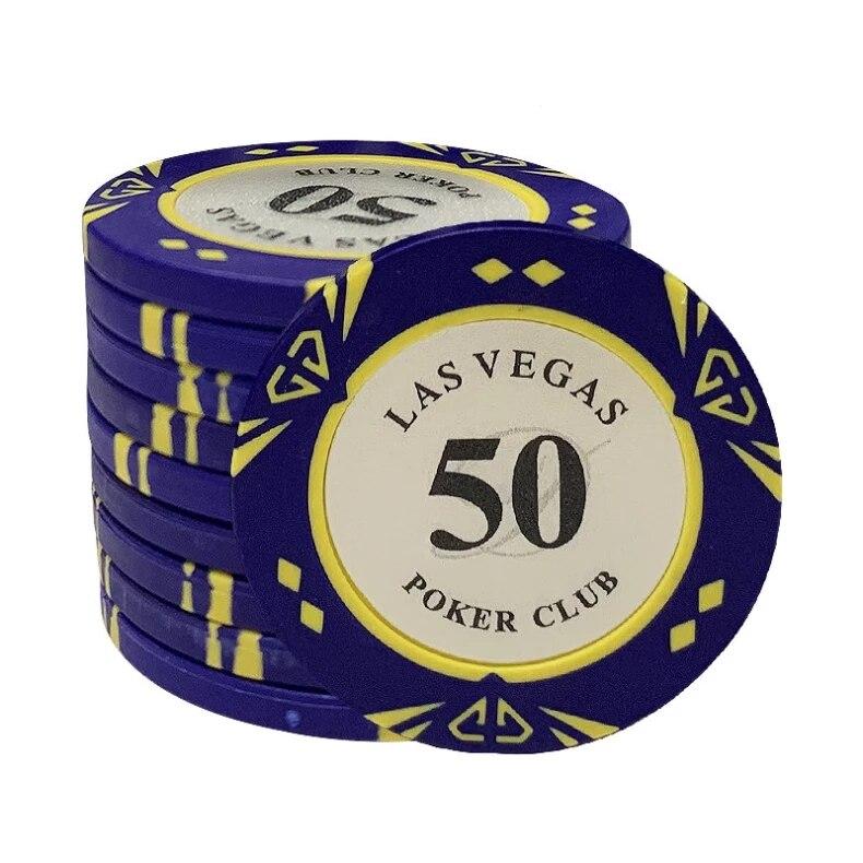Le jeton de poker Las Vegas bleu de valeur 50.