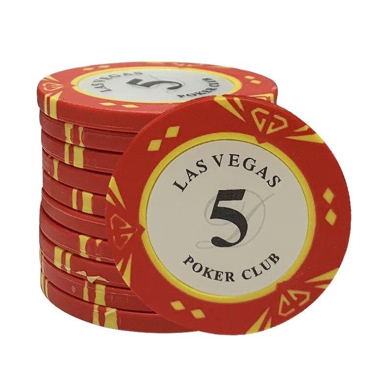 Le jeton de poker Las Vegas rouge de valeur 5.