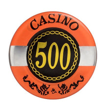 Le jeton de poker transparent orange de valeur 500.