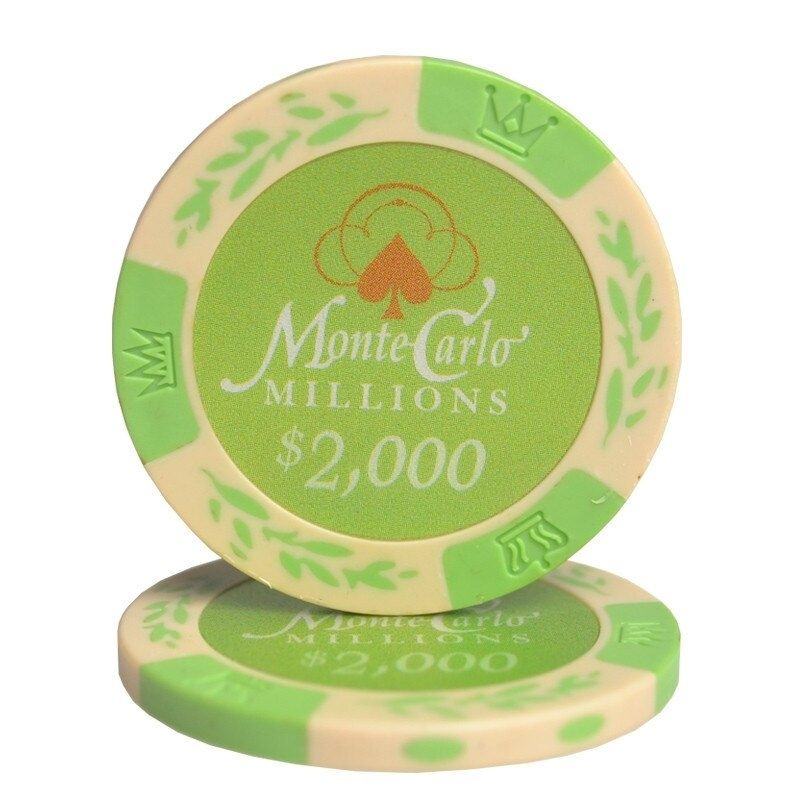 Le jeton monte carlo poker vert lime de valeur 2 000.