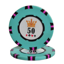 Jeton de poker en argile de couleur turquoise et de valeur 50.