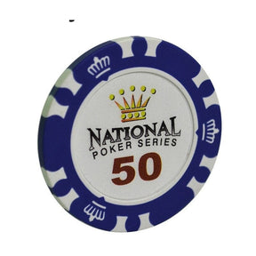 Le jeton de poker casino royal bleu de valeur 50.