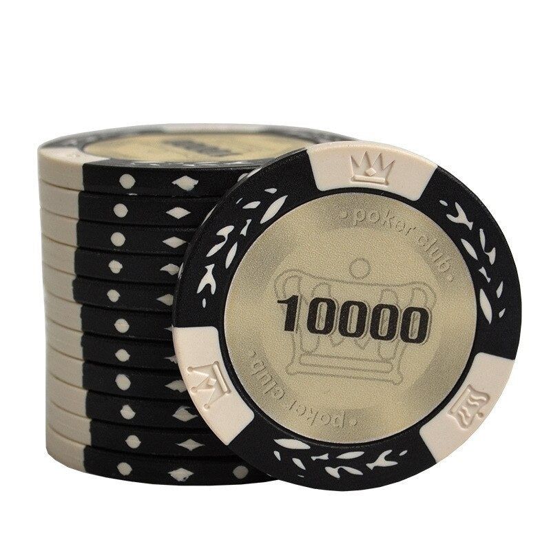 Jeton de poker noir et blanc de valeur 10000.