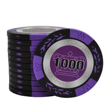Jeton de poker noir et violet de valeur 10000.