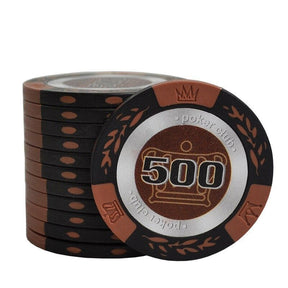 jeton de poker noir et marron de valeur 500.