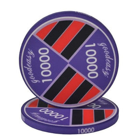 Jeton de poker rouge de couleur violette et de valeur 10 000.