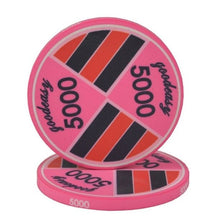 Jeton de poker rouge de couleur rose et de valeur 5 000.