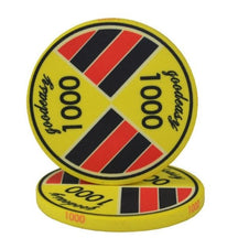 Jeton de poker rouge de couleur jaune et de valeur 1 000.