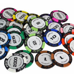 Tous les jetons de poker Texas Hold'em de toutes les couleurs avec toutes les valeurs.