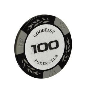 Le jeton de poker Texas Hold'em Party Club gris de valeur 100.