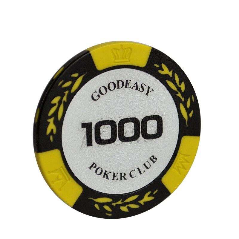 Le jeton de poker Texas Hold'em Party Club jaune de valeur 1000.
