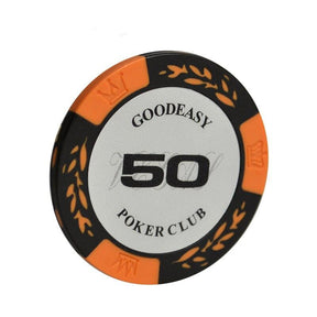 Le jeton de poker Texas Hold'em Party Club orange de valeur 50.