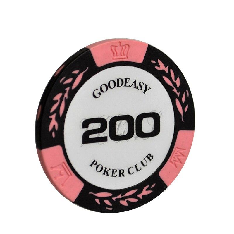 Le jeton de poker Texas Hold'em Party Club rose pale de valeur 200.